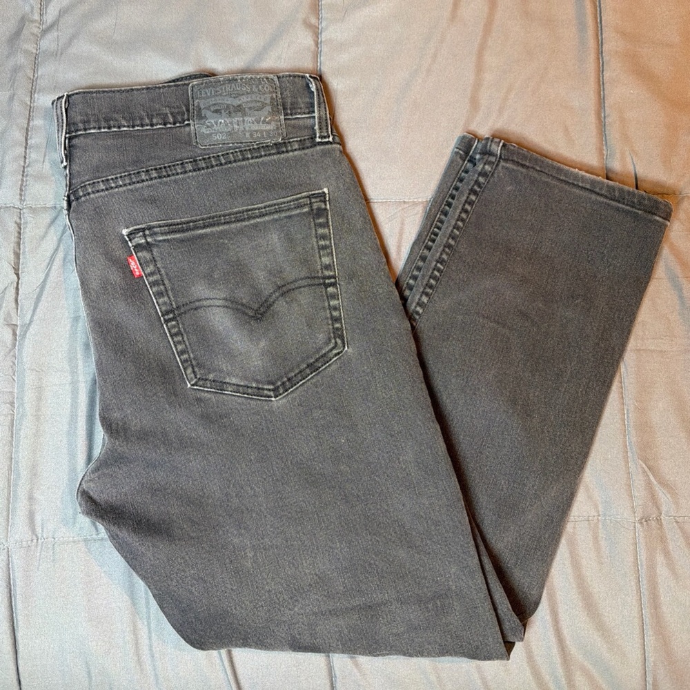 Levis 502 Jeans Mens 34x30 Black Tapered Fit Stretch Denim Western Cowboy USA